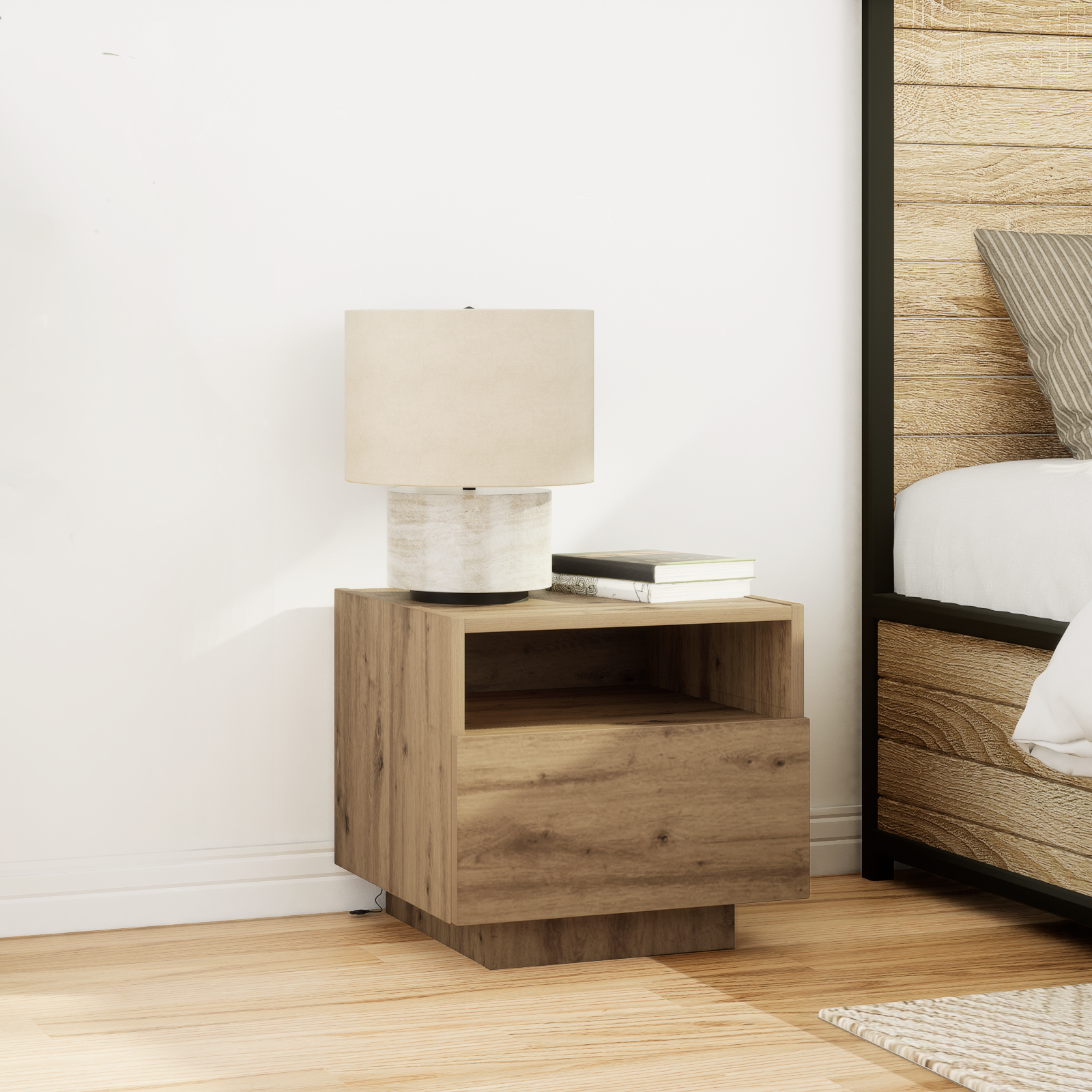 foto del prodotto comodini con luci led 2 pz rovere artigianale 40x39x37 cm