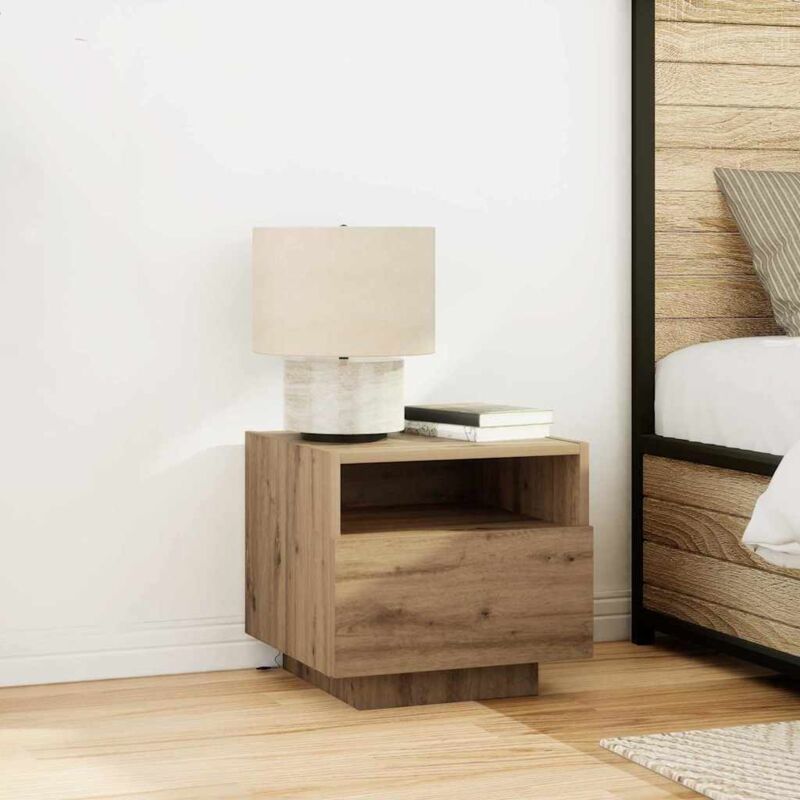foto del prodotto comodini con luci led 2 pz rovere artigianale 40x39x37 cm vidaxl