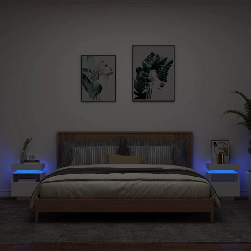 foto del prodotto comodini con luci led 2pz bianchi 40x39x48,5 cm vidaxl