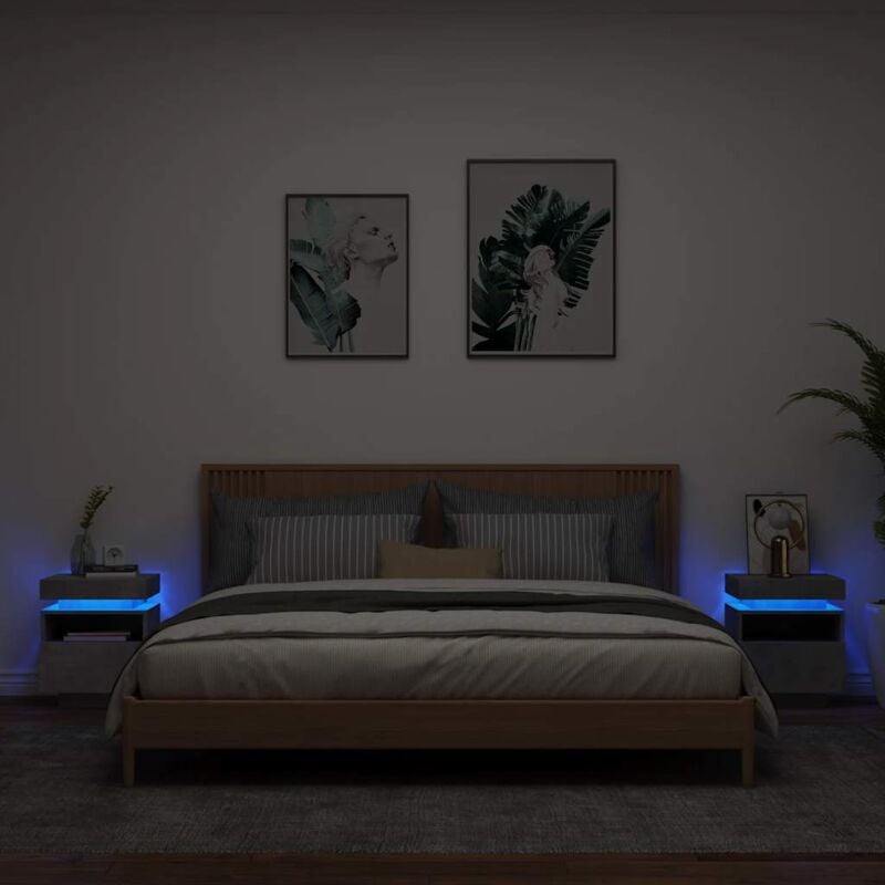 foto del prodotto comodini con luci led 2pz grigio cemento 40x39x48,5 cm vidaxl