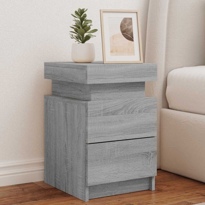 foto del prodotto comodini con luci led 2pz grigio sonoma 35x39x55 cm vidaxl