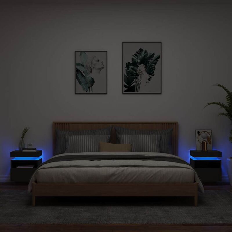 foto del prodotto comodini con luci led 2pz neri 40x39x48,5 cm vidaxl