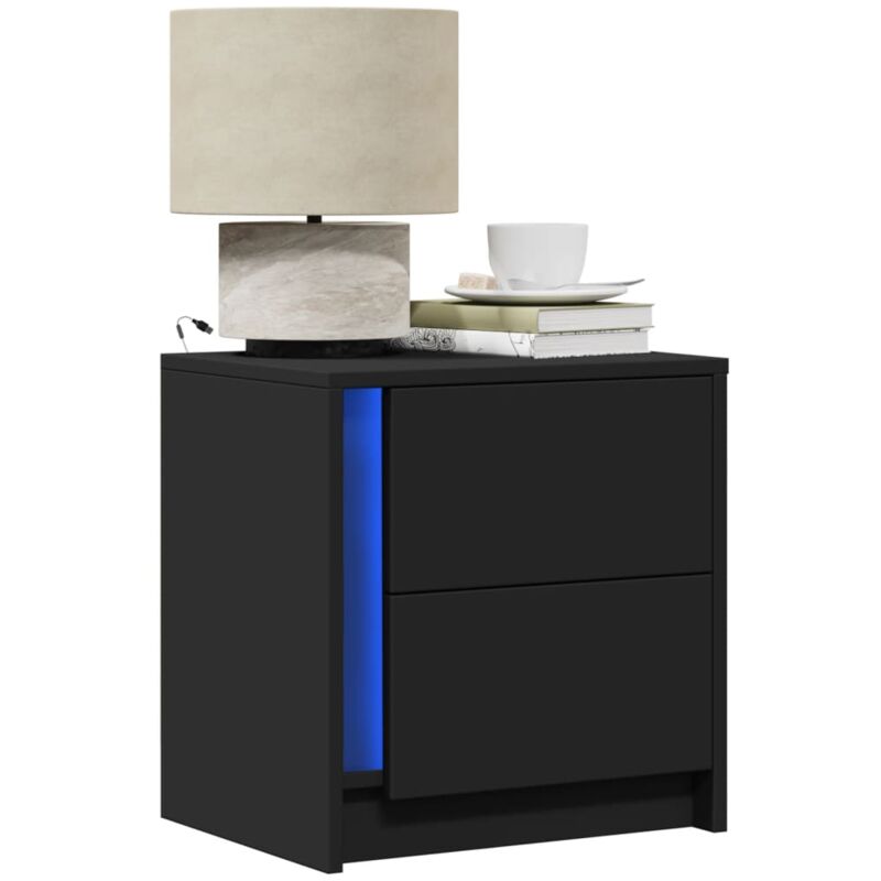 foto del prodotto comodini con luci led 2pz neri in legno multistrato vidaxl
