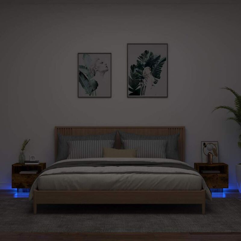 foto del prodotto comodini con luci led 2pz rovere fumo 40x39x37 cm vidaxl
