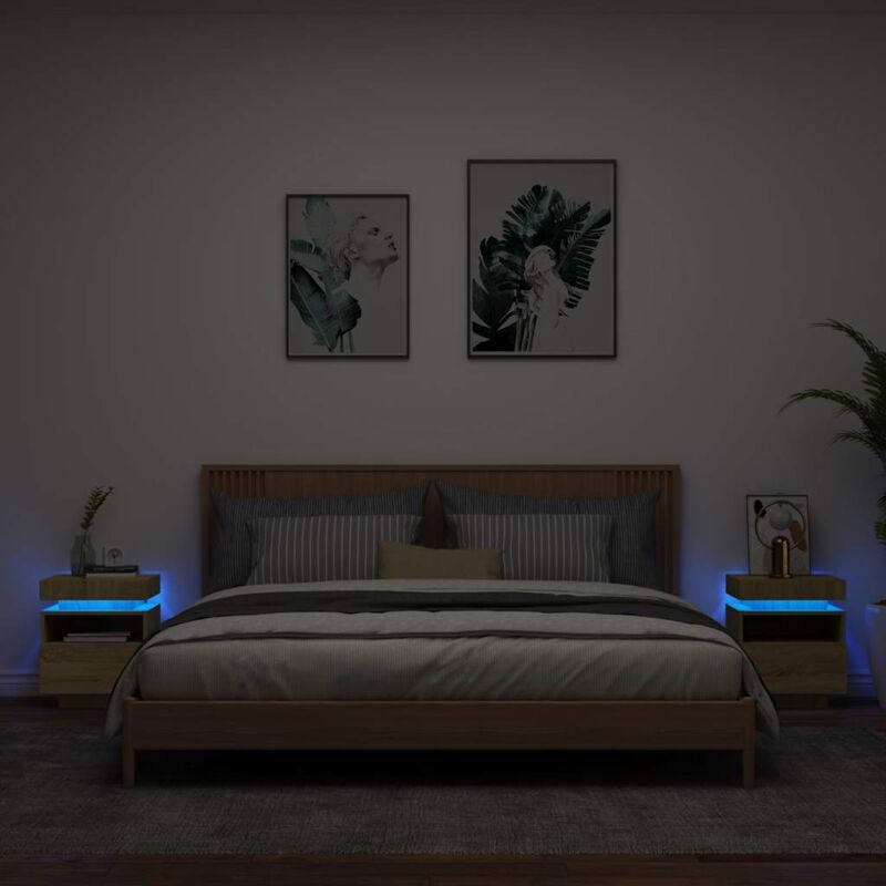 foto del prodotto comodini con luci led 2pz rovere sonoma 40x39x48,5 cm vidaxl