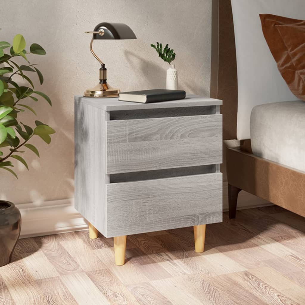 foto del prodotto comodini gambe in legno massello 2 pz grigio sonoma 40x30x50 cm cod mxl 51889