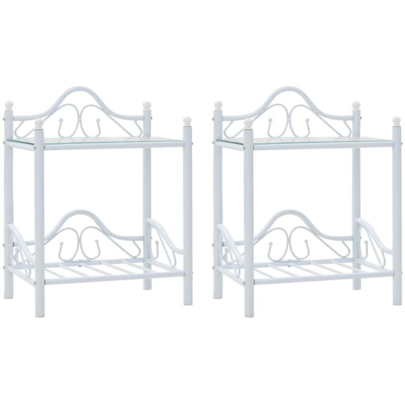 foto del prodotto comodini letto set 2 pz in acciaio e vetro temperato vari colori colore bianco