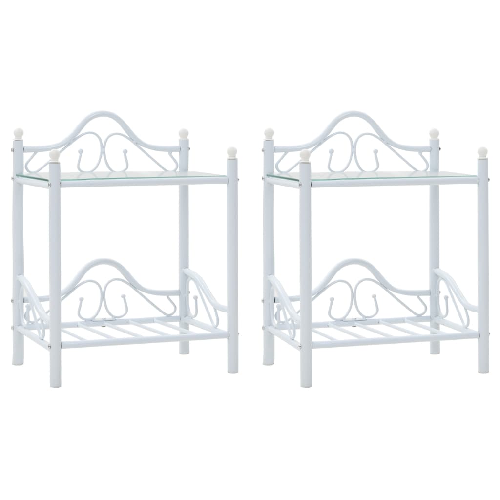 foto del prodotto comodini set 2 pz acciaio e vetro temperato 45x30,5x60cm bianco vidaxl