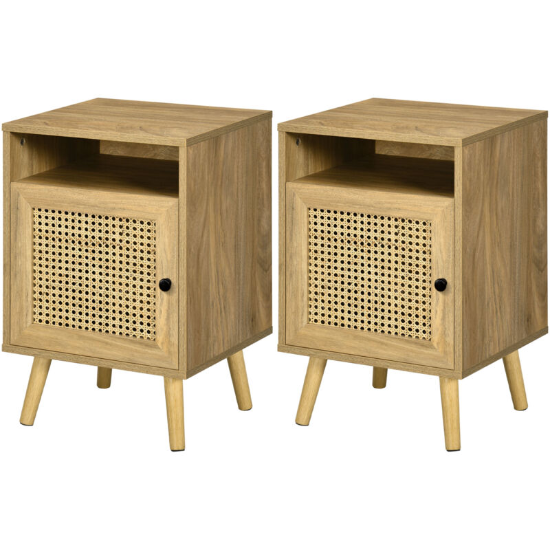 foto del prodotto comodini stile boho in rattan truciolato e mdf per camera e soggiorno homcom