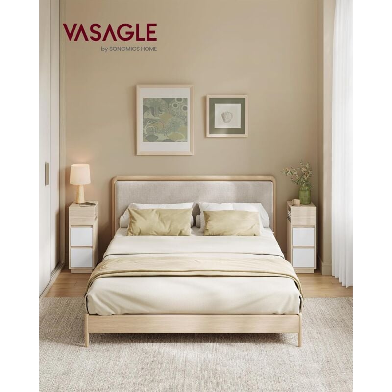 foto del prodotto comodini stretti, set di 2, tavolini con 2 cassetti e scomparto aperto montato verso sinistra o destra, per camera da letto, soggiorno, beige