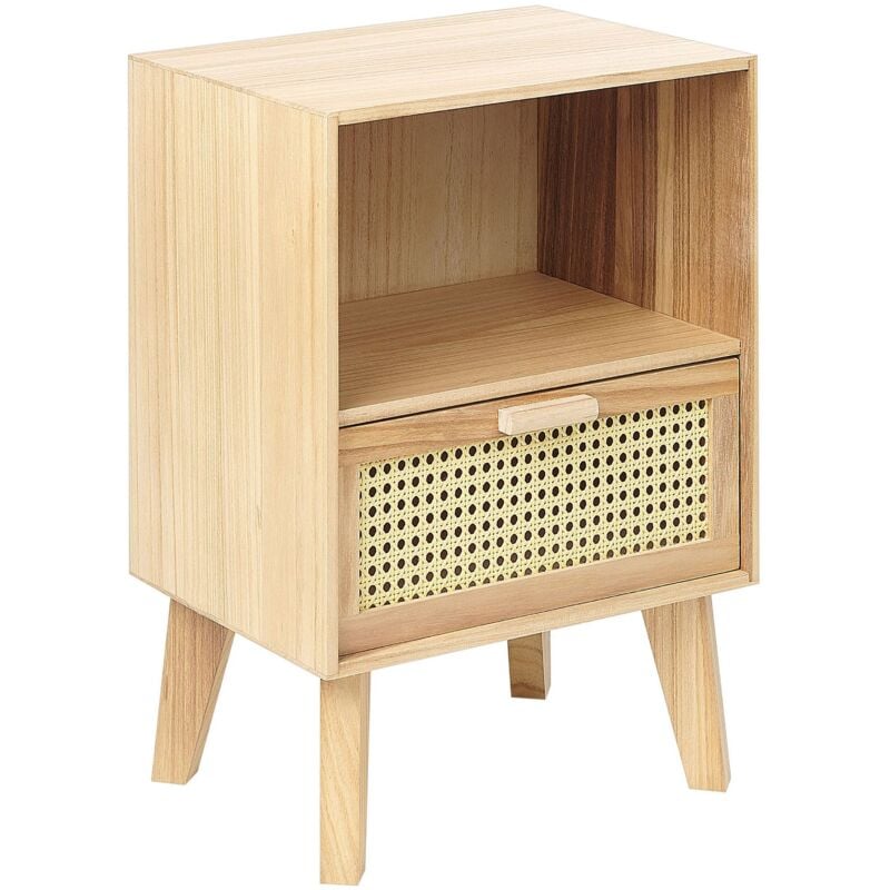 foto del prodotto comodino 1 cassetto con ripiano rattan e legno chiaro 40 x 30 cm boho seney