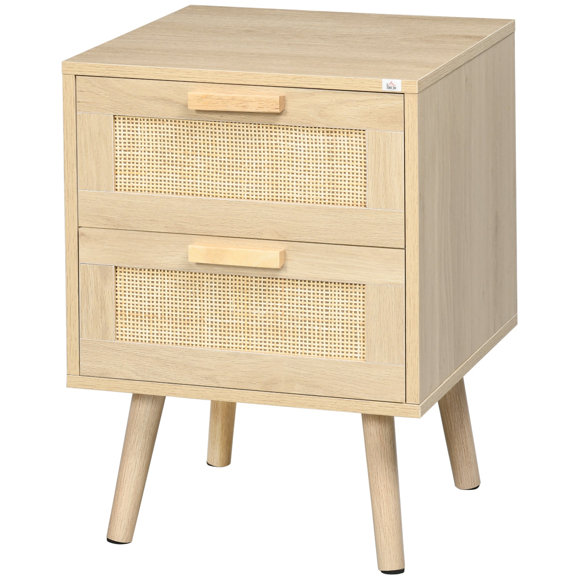 foto del prodotto comodino 2 cassetti 40x40x56 cm in legno e rattan naturale