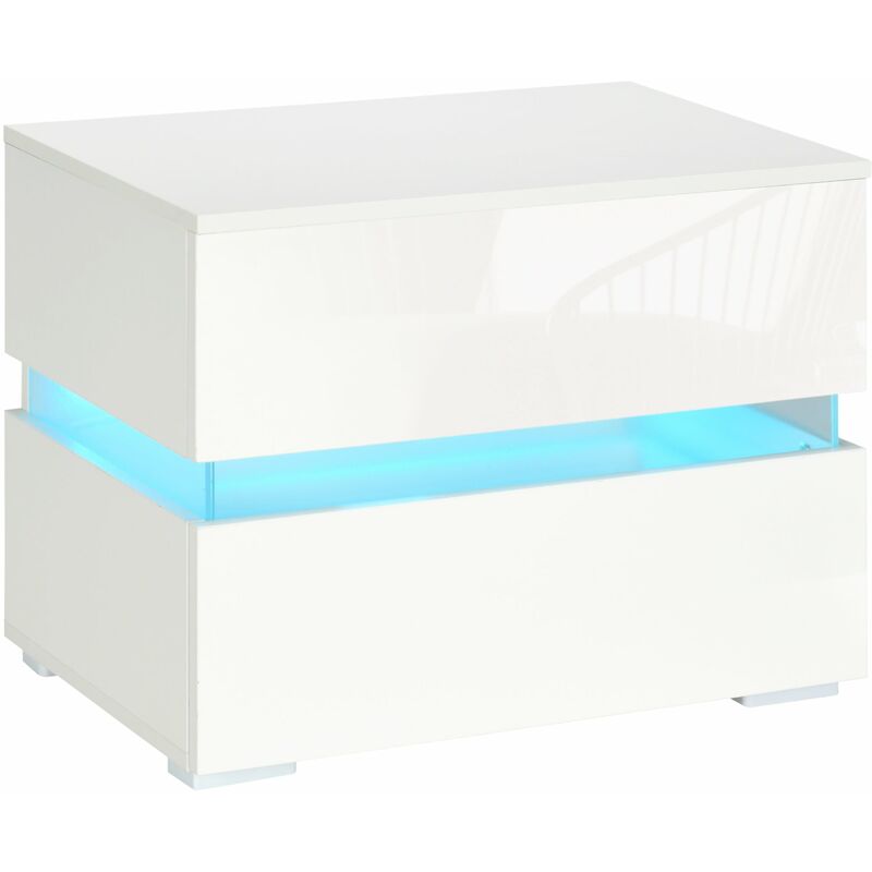 foto del prodotto comodino 2 cassetti 60x39x47 cm con led in truciolato bianco