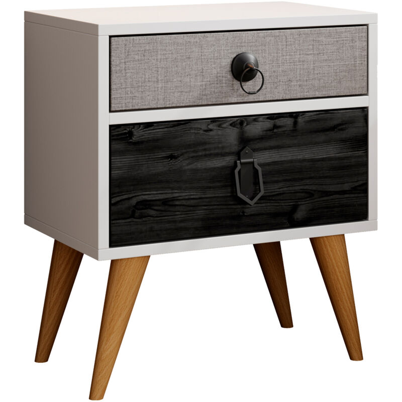 foto del prodotto comodino 2 cassetti cassetiera tavolino camera da letto mobile design moderno struttura bianca 45x52,5x29,5cm modello leticia 2c