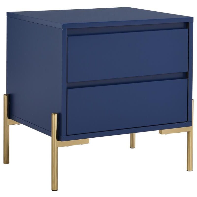 foto del prodotto comodino 2 cassetti mdf e metallo blu laccato e dorato korasa di pascal morabito
