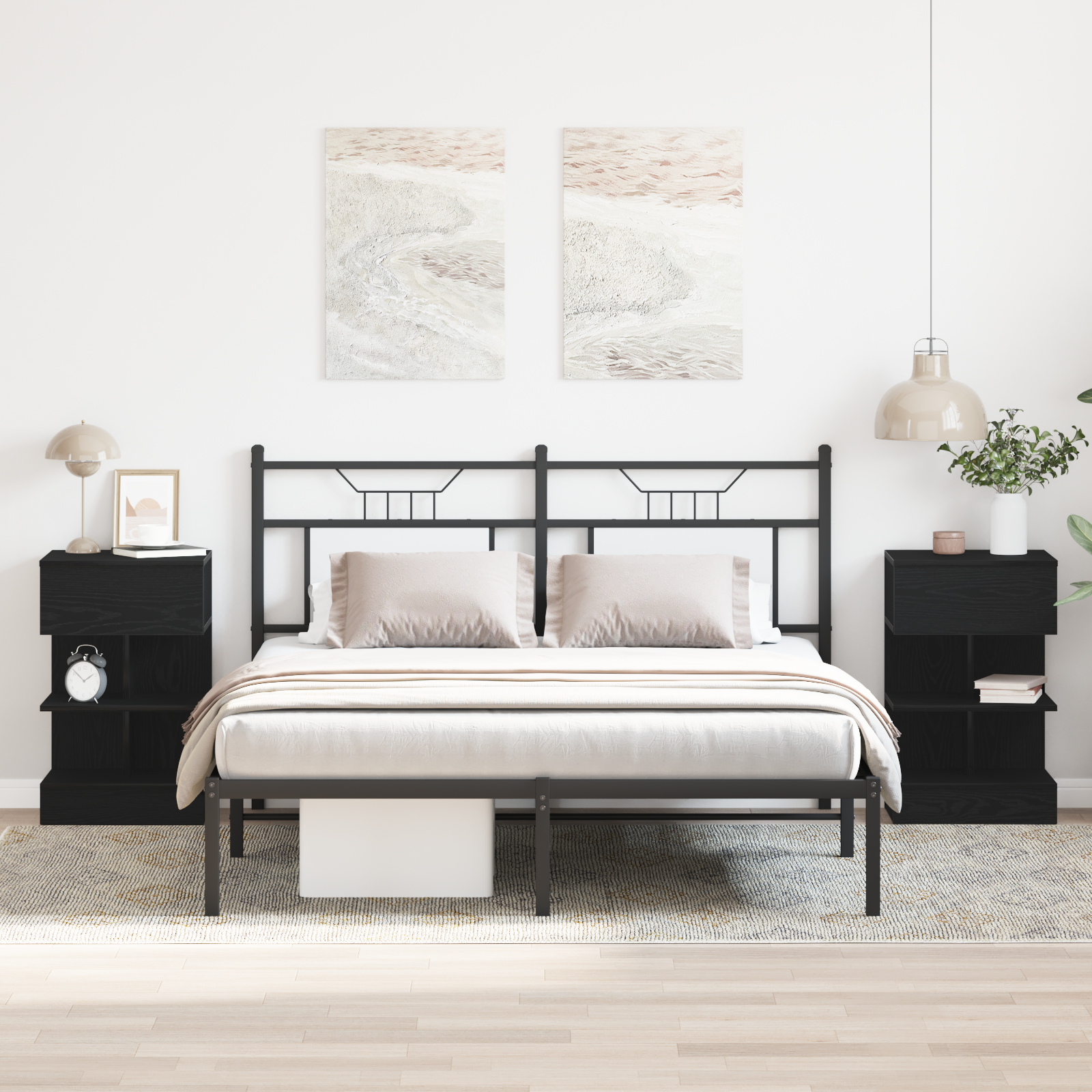 foto del prodotto comodino 2 pz rovere nero 40x35x65 cm legno ingegnerizzato