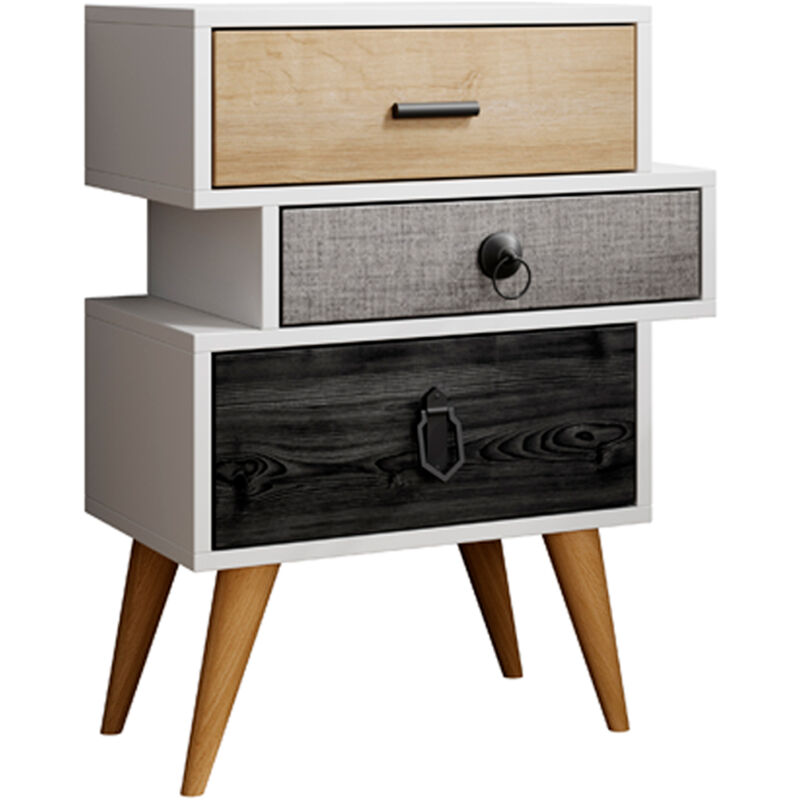 foto del prodotto comodino 3 cassetti cassetiera tavolino camera da letto mobile design moderno struttura bianca 52x68x29,5cm modello leticia 3c