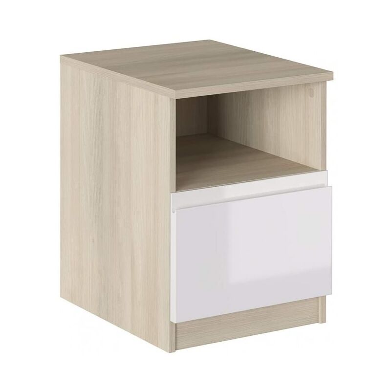 foto del prodotto comodino 40x44,5x53,5 cm bianco lucido e rovere con un cassetto e un vano cosenza