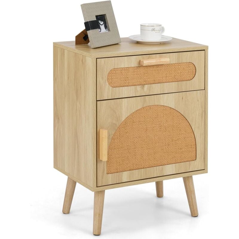 foto del prodotto comodino 45 x 30 x 61 cm, tavolino moderno con cassetto, gambe in legno e armadio, armadietto per camera da letto, soggiorno e salotto, naturale