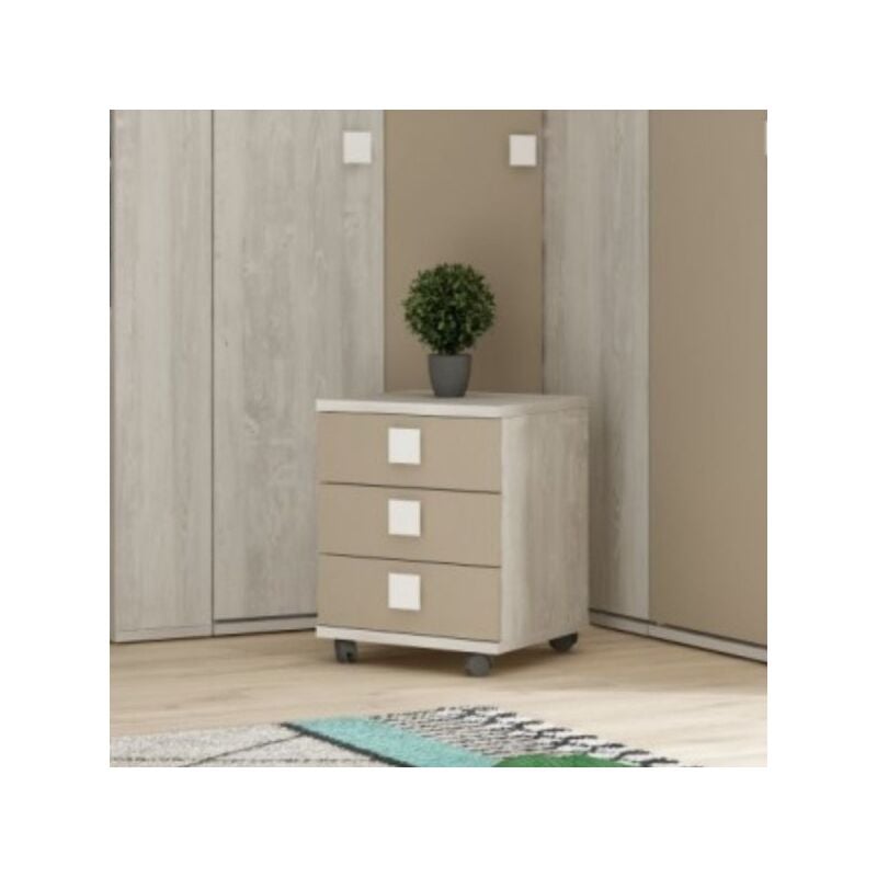 foto del prodotto comodino 46x46x60h bianco consumato 3 cassetti