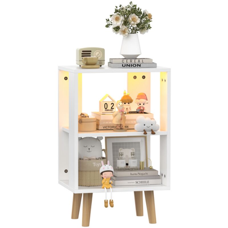 foto del prodotto comodino a 2 livelli tavolino laterale con striscia luminosa da 0,4 m per camera da letto soggiorno 40x30x64cm bianco