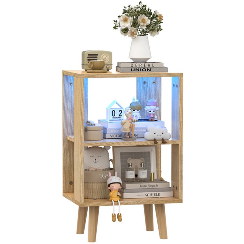 foto del prodotto comodino a 2 livelli tavolino laterale con striscia luminosa da 0,4 m per camera da letto soggiorno 40x30x64cm colore legno