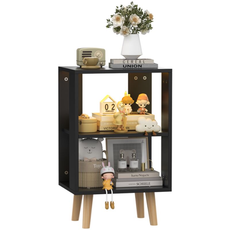 foto del prodotto comodino a 2 livelli tavolino laterale con striscia luminosa da 0,4 m per camera da letto soggiorno 40x30x64cm nero
