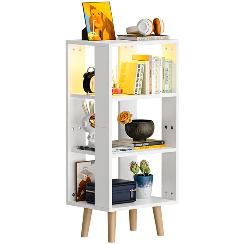 foto del prodotto comodino a 3 livelli tavolino laterale con striscia luminosa da 0,4 m per camera da letto soggiorno 40x30x87,5 cm bianco