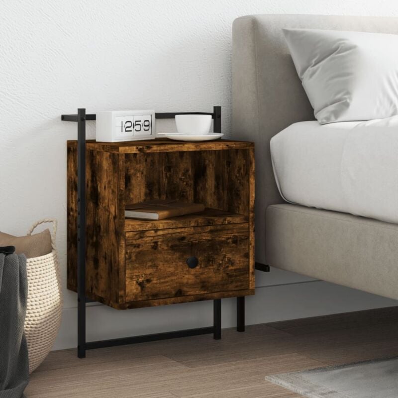 foto del prodotto comodino a muro rovere fumo 40x30x61 cm legno multistrato vidaxl