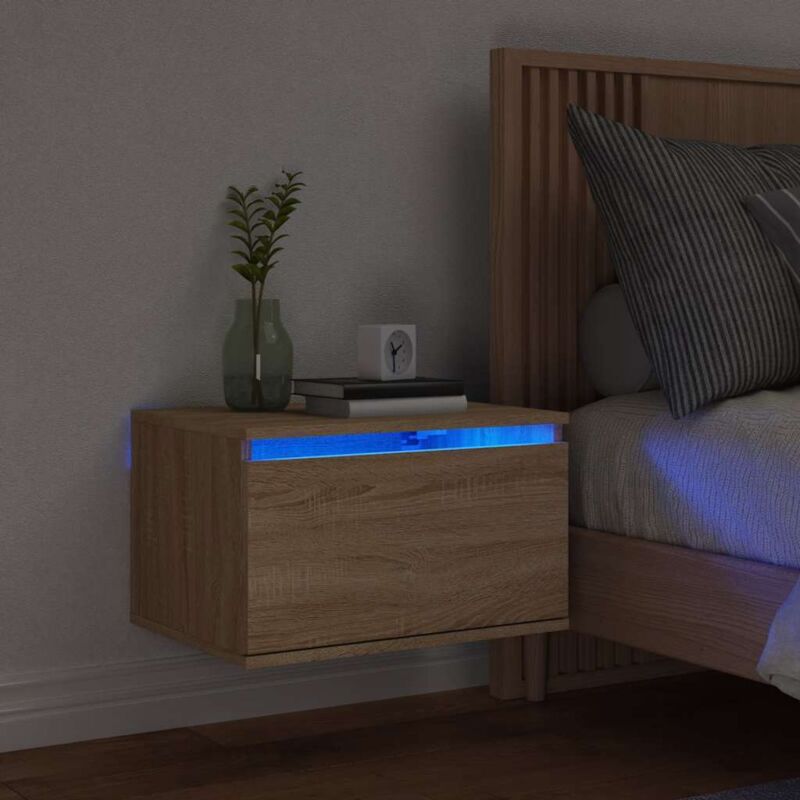 foto del prodotto comodino a parete con luci led rovere sonoma vidaxl