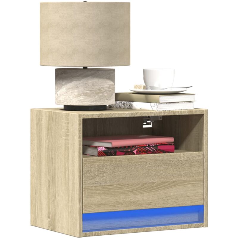 foto del prodotto comodino a parete con luci led rovere sonoma - vidaxl