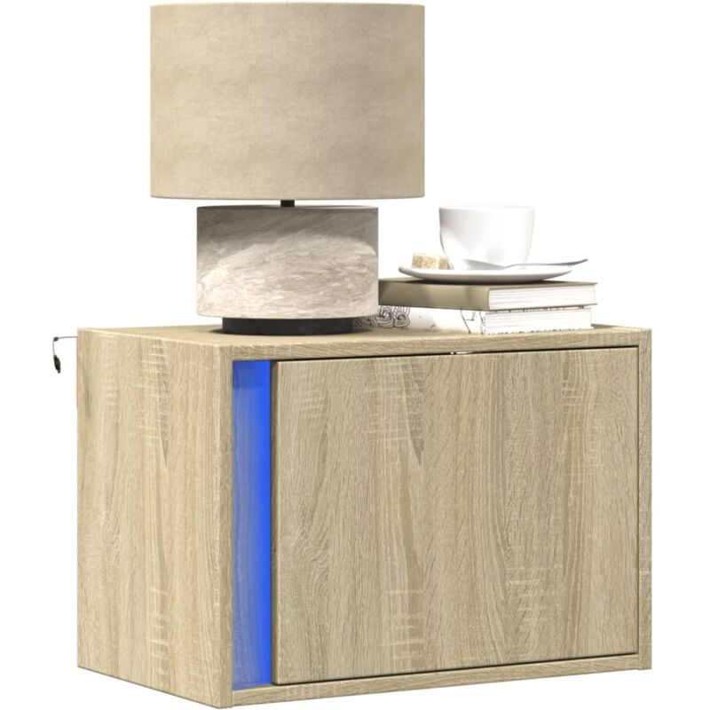 foto del prodotto comodino a parete con luci led rovere sonoma vidaxl