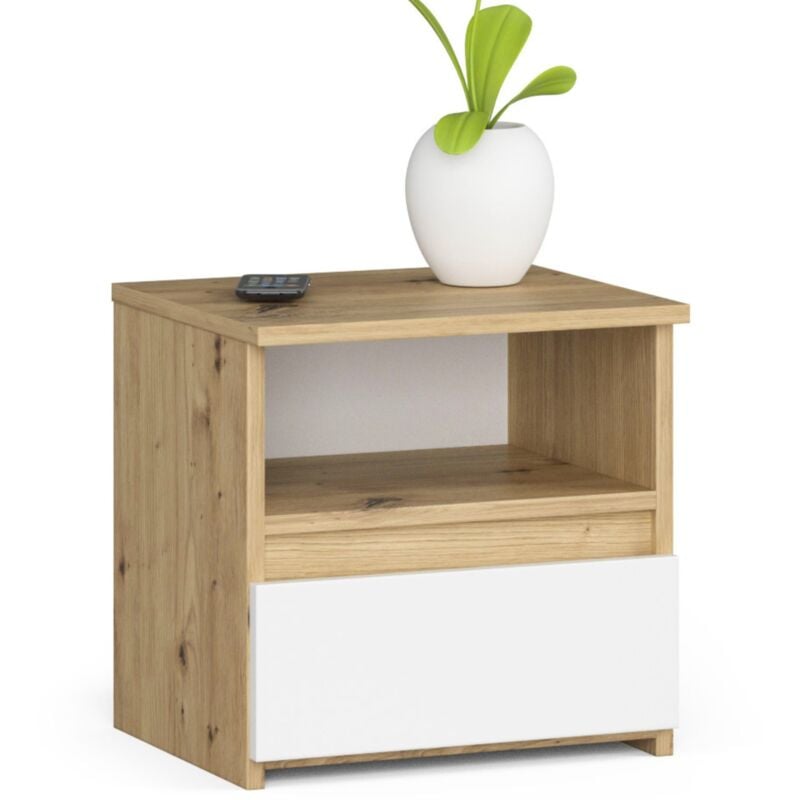 foto del prodotto comodino akord cl1 quercia artisan 40 cm 1 cassetto inserto frontale bianco 40x35x40 cm