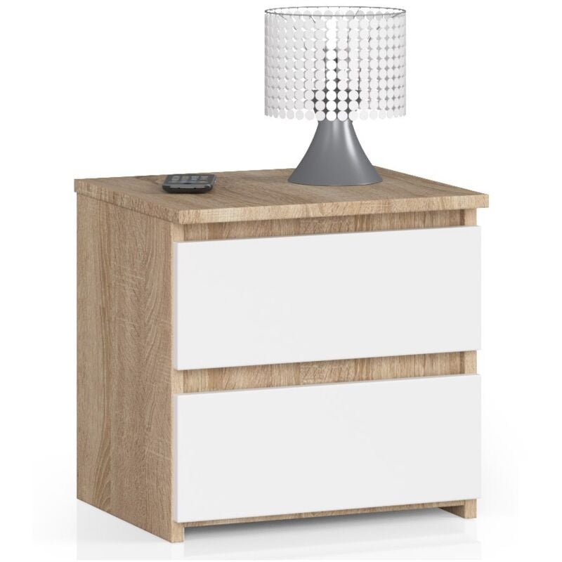 foto del prodotto comodino akord cl2 sonoma quercia 40 cm 2 cassetti inserto frontale bianco 40x35x40 cm