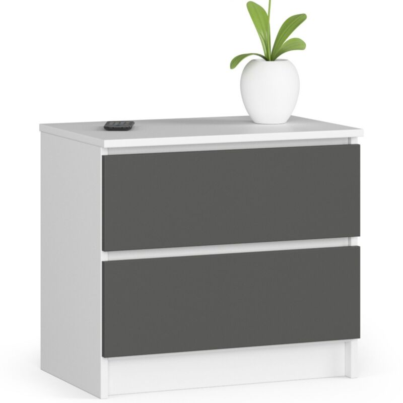 foto del prodotto comodino akord k60 bianca 60 cm 2 cassetti inserto frontale grigio grafite 60x40x55 cm