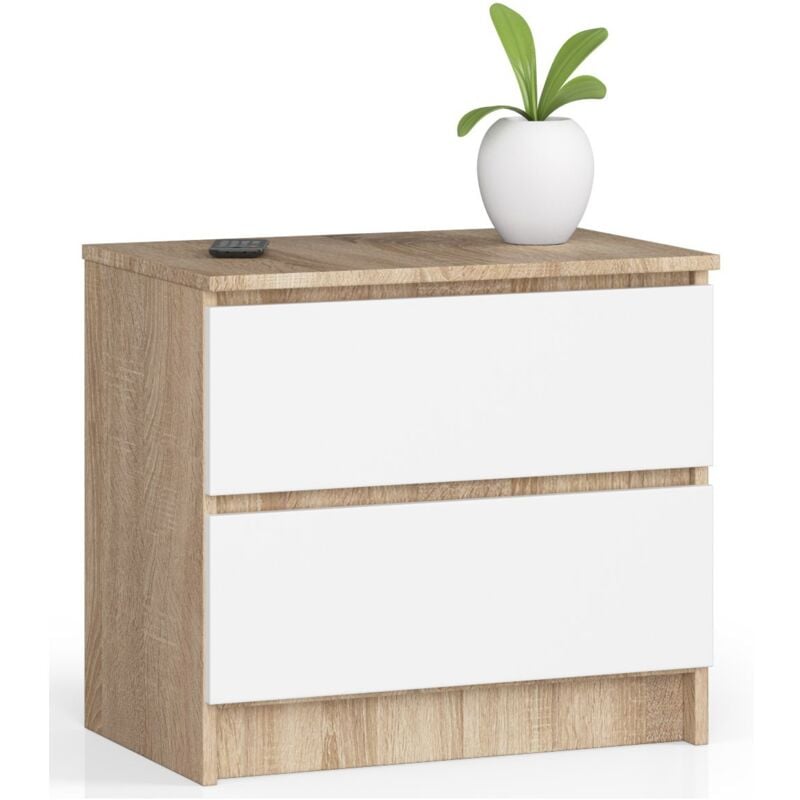 foto del prodotto comodino akord k60 sonoma quercia 60 cm 2 cassetti inserto frontale bianco 60x40x55 cm