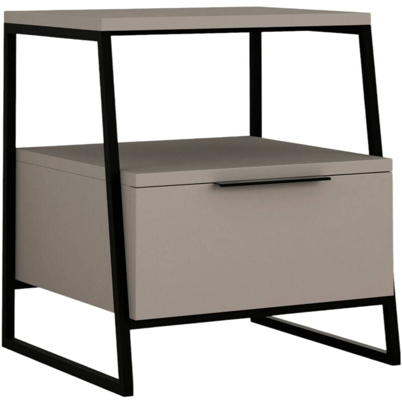 foto del prodotto comodino alioth, com basso, tavolino da notte, mensola da letto, 45x41 h50 cm, beige e nero dmora