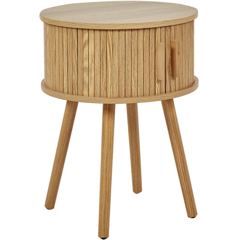 foto del prodotto comodino ante scorrevoli in mdf con hambe in legno massello legno chiaro selah