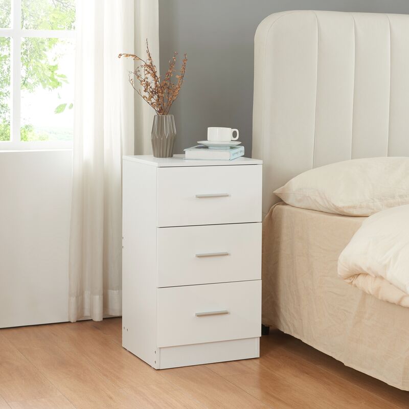 foto del prodotto comodino aurdal con 3 cassetti bianco lucido en.casa 