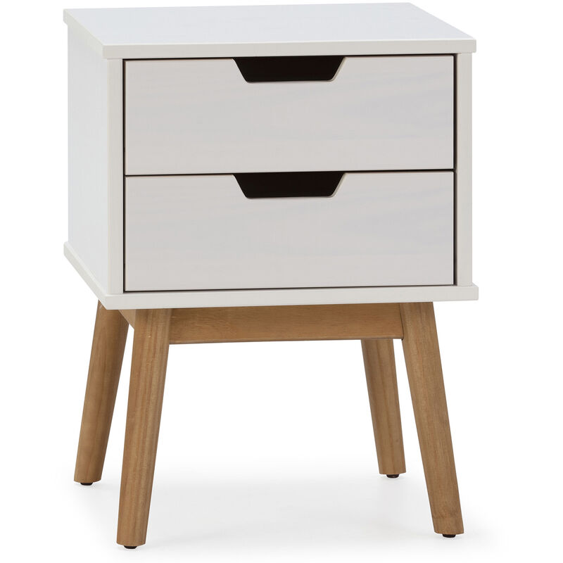 foto del prodotto comodino baku 2 cassetti bianco, legno massello