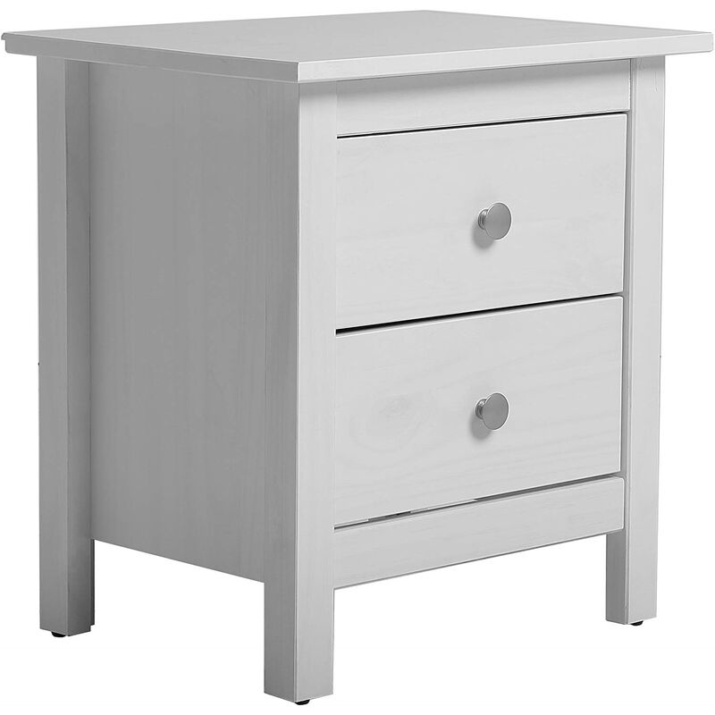 foto del prodotto comodino berna bianco con 2 cassetti, realizzato in pino massiccio