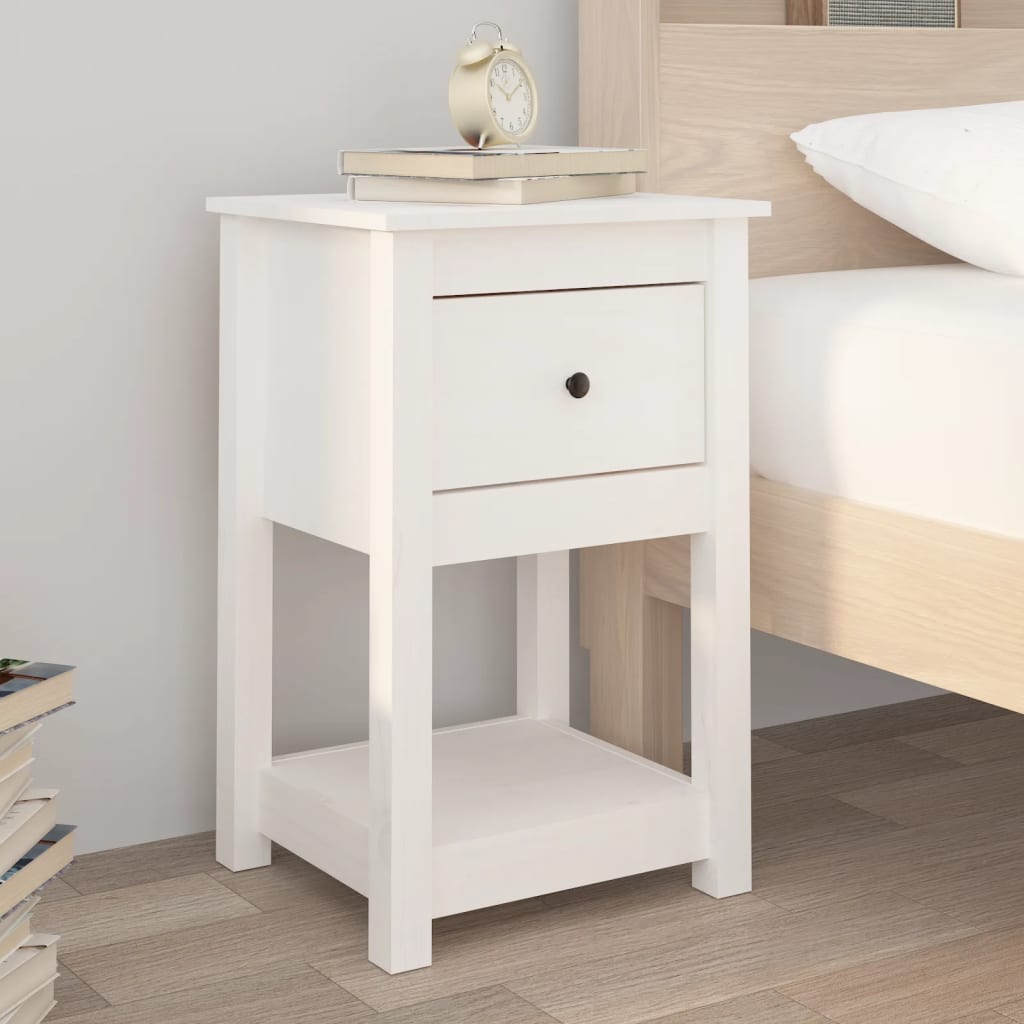 foto del prodotto comodino bianca 40x35x61,5 cm in legno massello di pino cod mxl 40490
