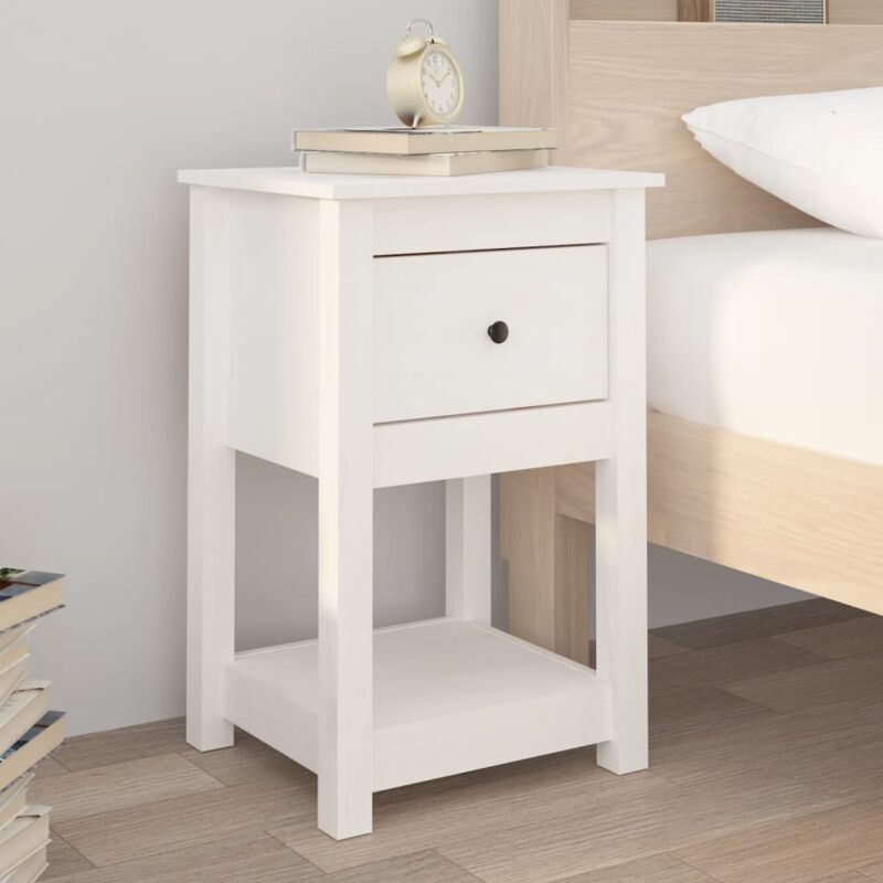 foto del prodotto comodino bianca 40x35x61,5 cm in legno massello di pino - vidaxl