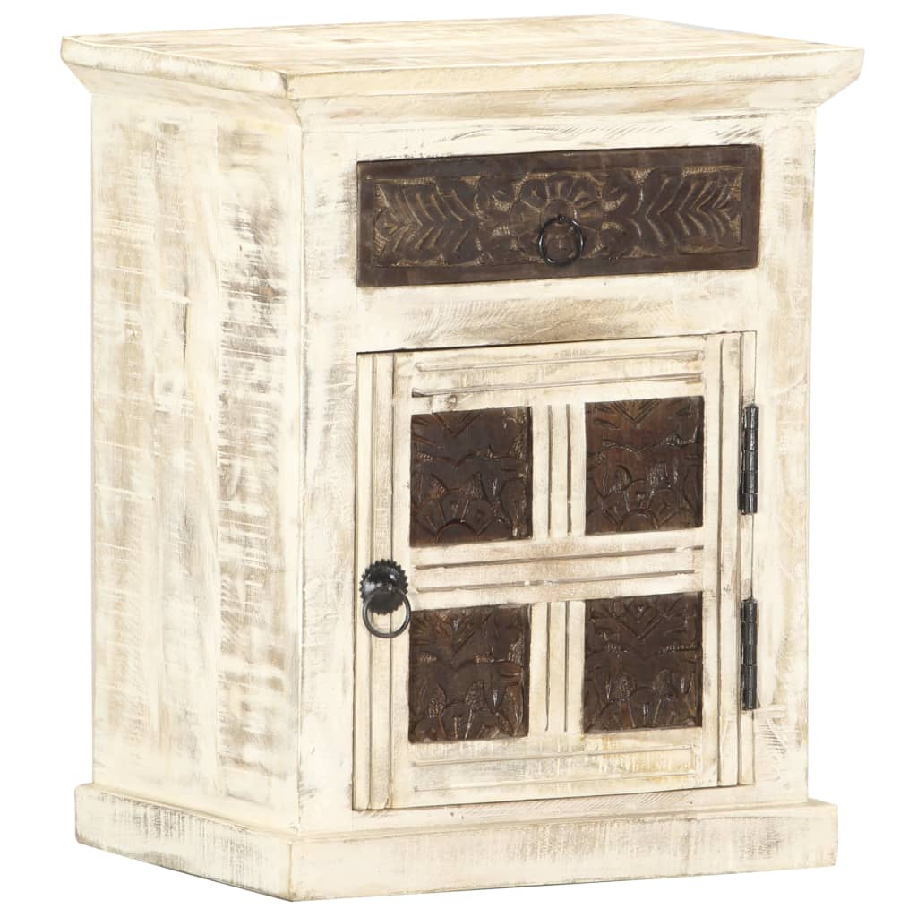foto del prodotto comodino bianco 40x30x50 cm in legno massello di mango cod mxl 59395