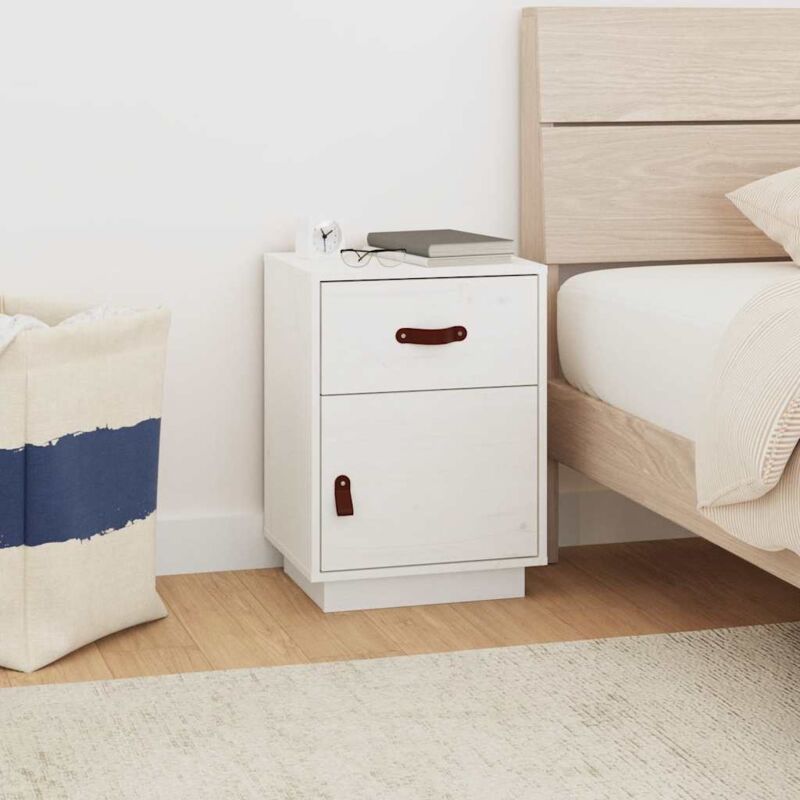 foto del prodotto comodino bianco 40x34x55 cm in legno massello di pino vidaxl