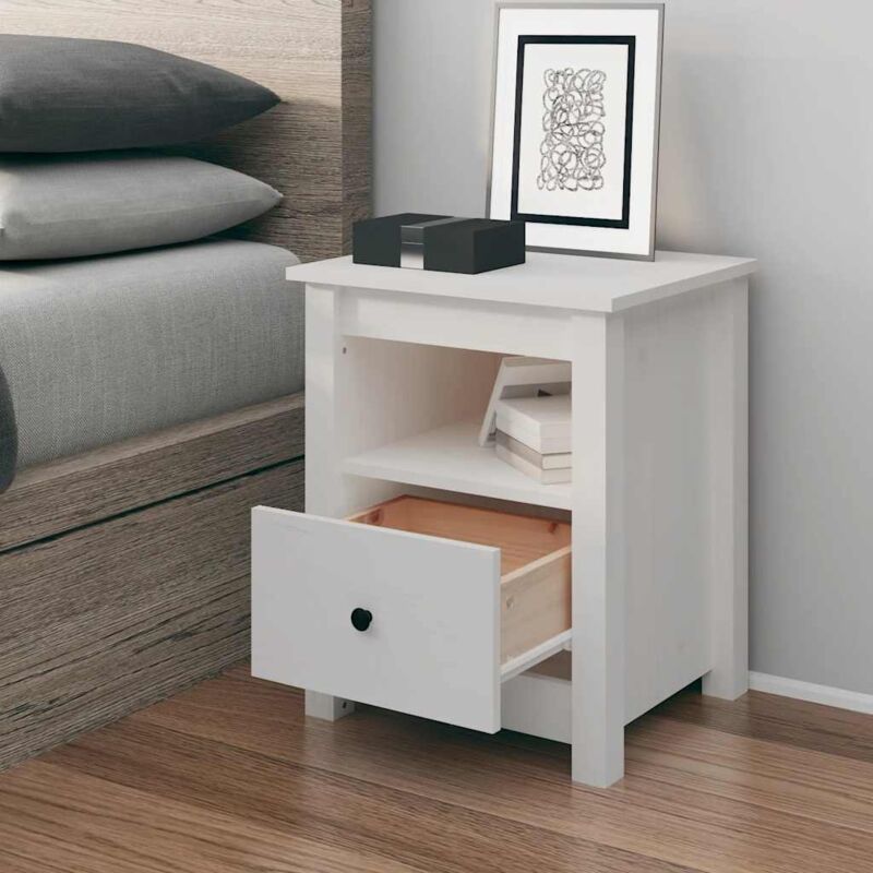 foto del prodotto comodino bianco 40x35x49 cm in legno massello di pino - vidaxl