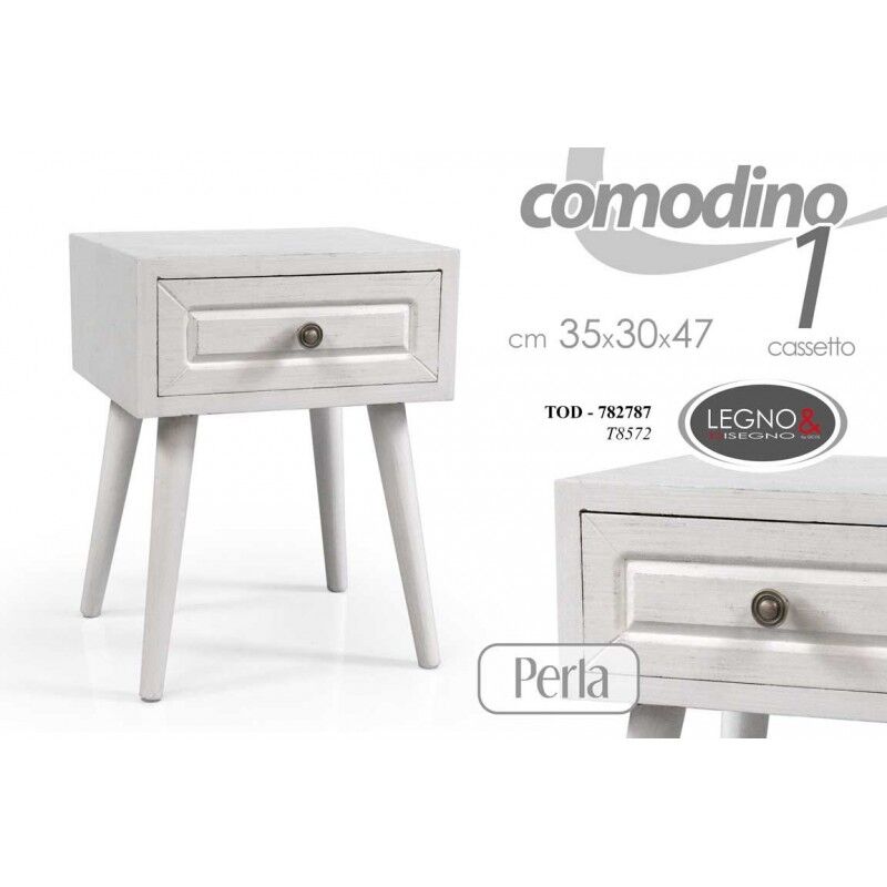 foto del prodotto comodino bianco anticato con cassetto cm 35 x 30 x 47 h