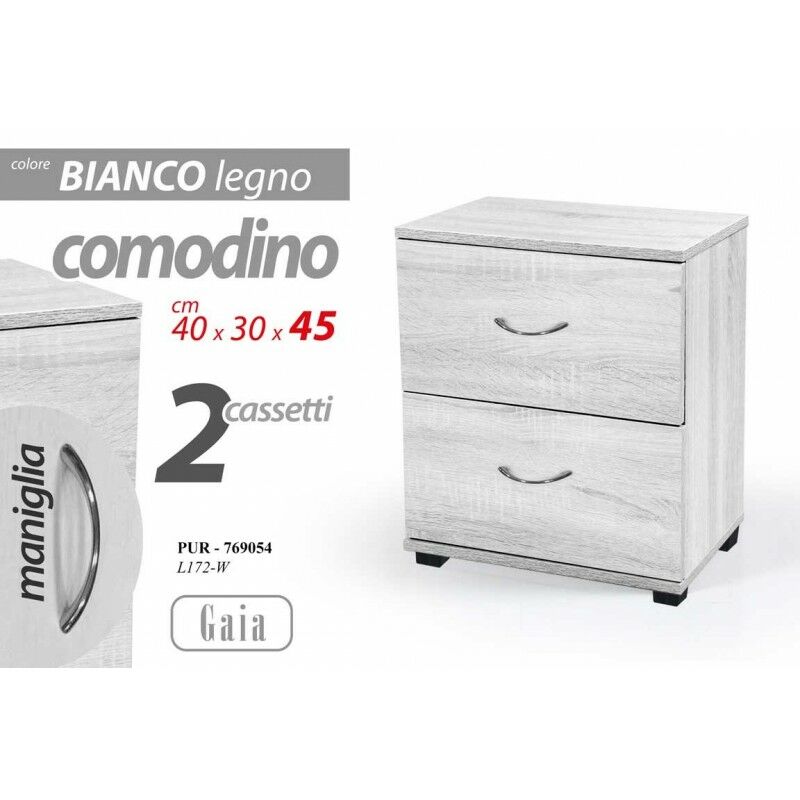 foto del prodotto comodino bianco con due cassetti cm 40 x 30 x 45 h