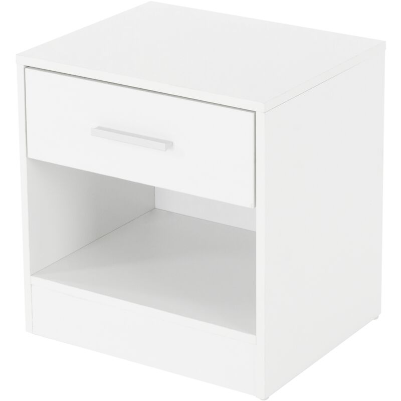 foto del prodotto comodino bianco con un cassetto e un scomparto aperto vano portaoggetti 36 x 29 x 38 cm cassettiera in legno tavolino da notte per camera da letto