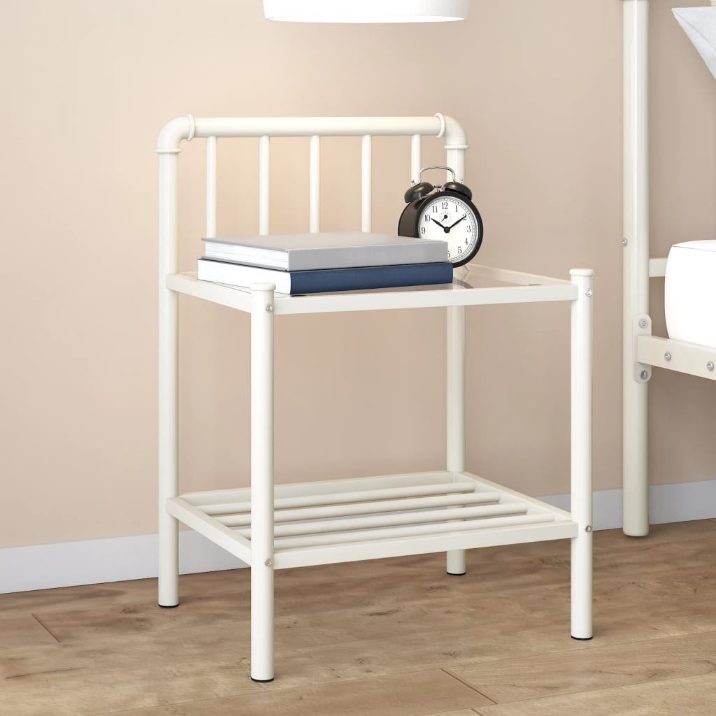 foto del prodotto comodino bianco e trasparente 45x34,5x62,5 cm metallo e vetro cod mxl 30119